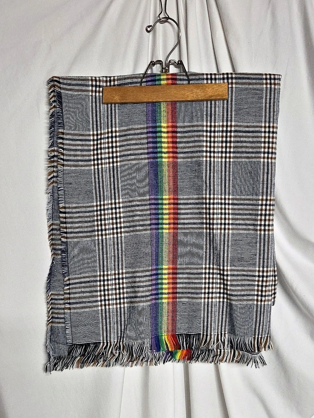 Plaid & Rainbow Accent Stripe XL Scarf Or Wrap